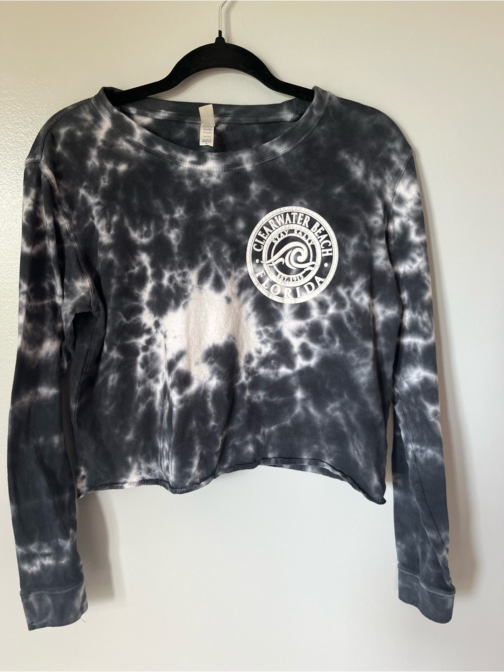 Clearwater Beach Florida Tie Dye Crop Long Sleeve Graphic Tee Size Small